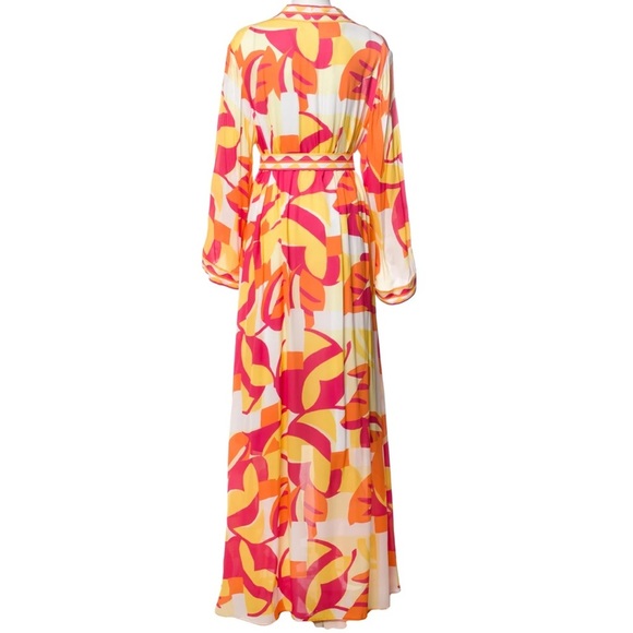 NWT REBECCA VALLANCE Sorrento Orange and Yellow Maxi Kimono Robe Dress - Picture 4 of 11
